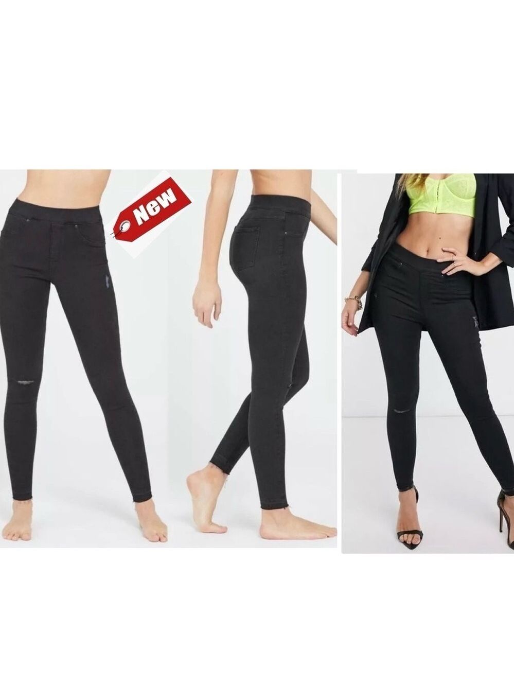 Spanx vintage black distressed denim leggings Sz M NWT new with tag